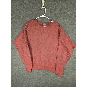 Vintage Pacific Club Mens Red Black Striped Ribbed Sweater Wool Chunky Size L